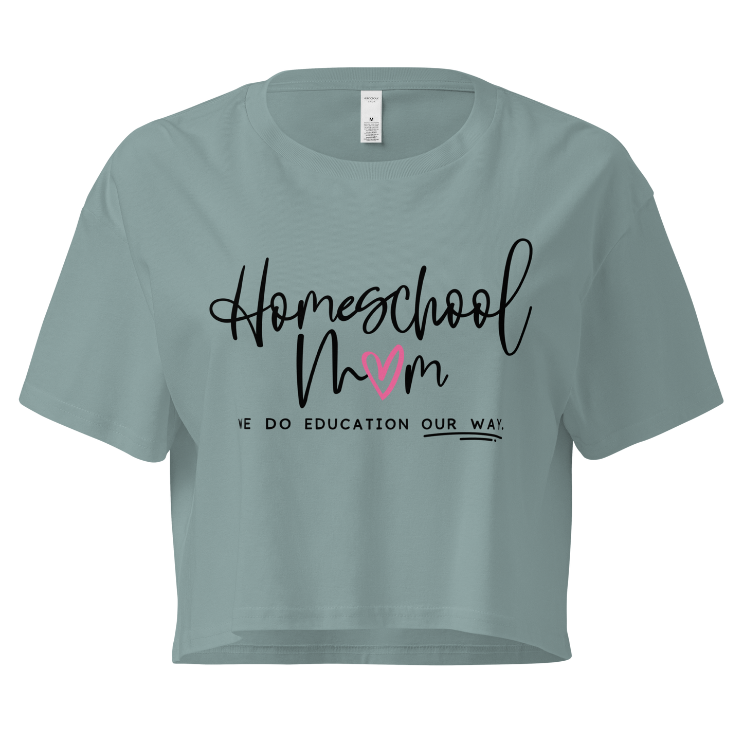 Women's mineral green 'Homeschool Mom' cropped t-shirt