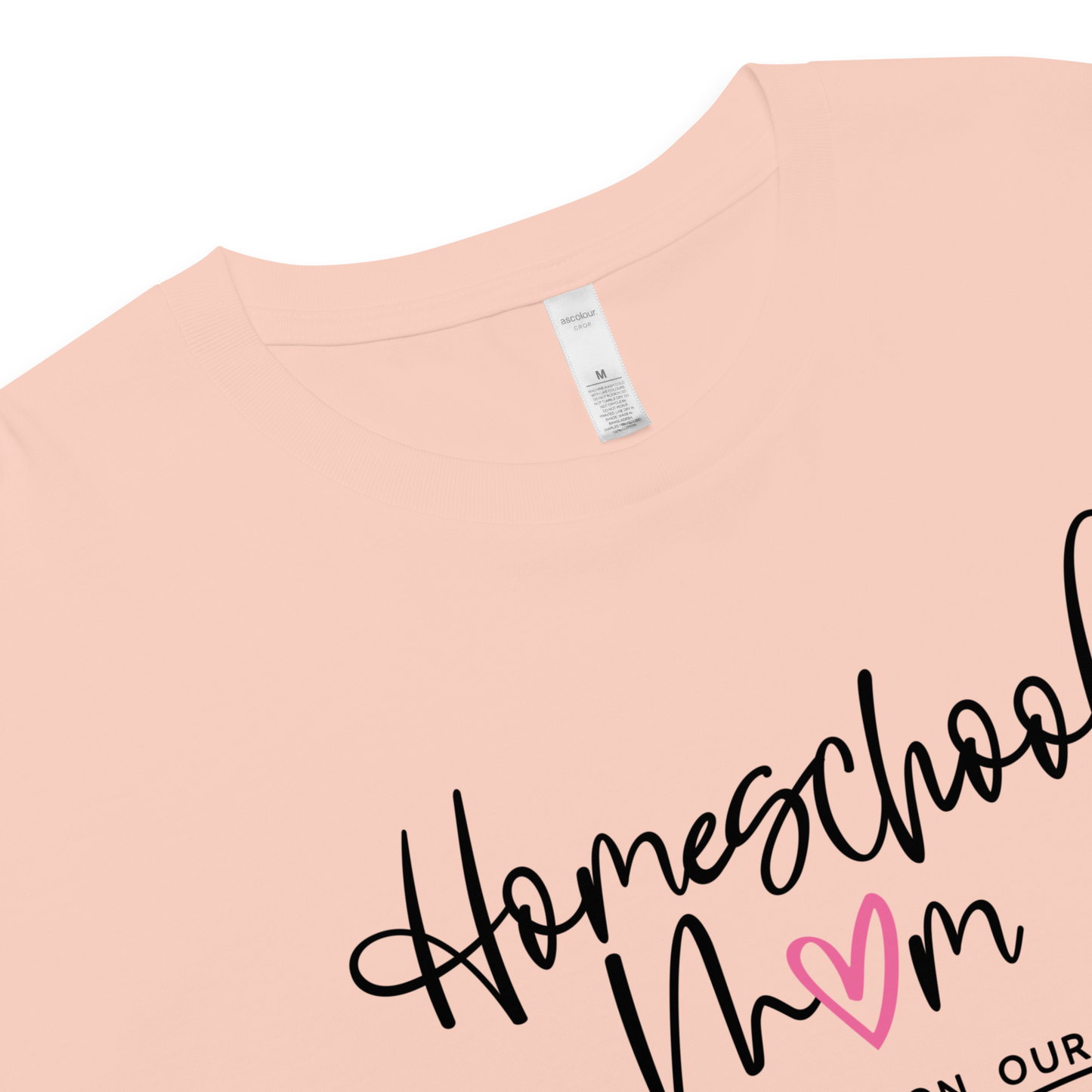 Women's pale pink 'Homeschool Mom' cropped t-shirt (close up)