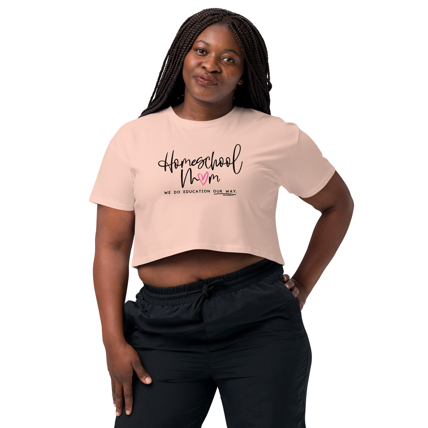 Women's pale pink 'Homeschool Mom' cropped t-shirt