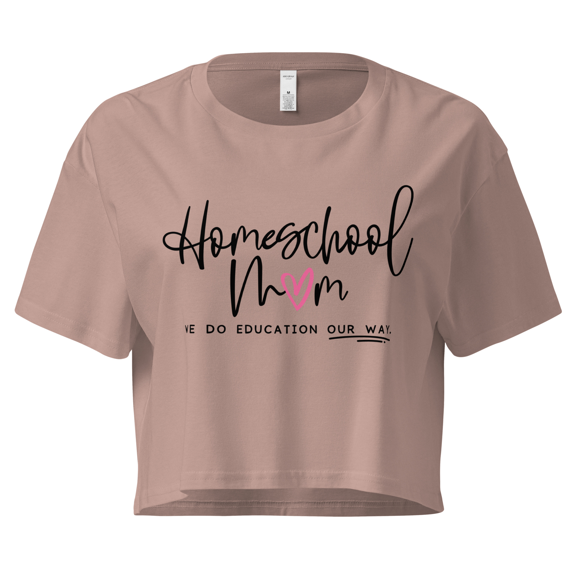 Women's hazy pink 'Homeschool Mom' cropped t-shirt