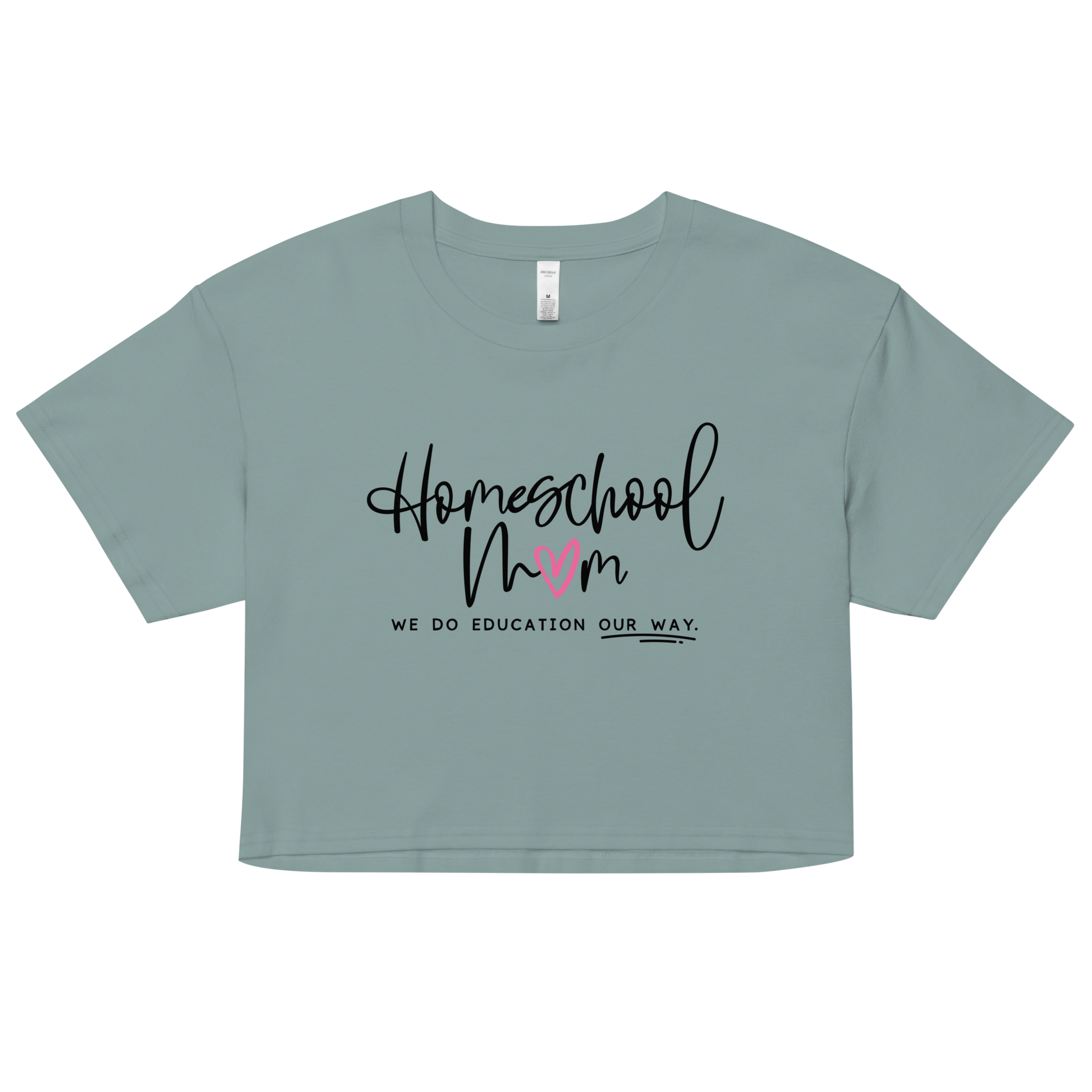 Women's mineral green 'Homeschool Mom' cropped t-shirt